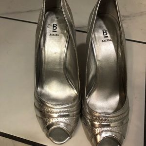 Silver bakers peep toe heels